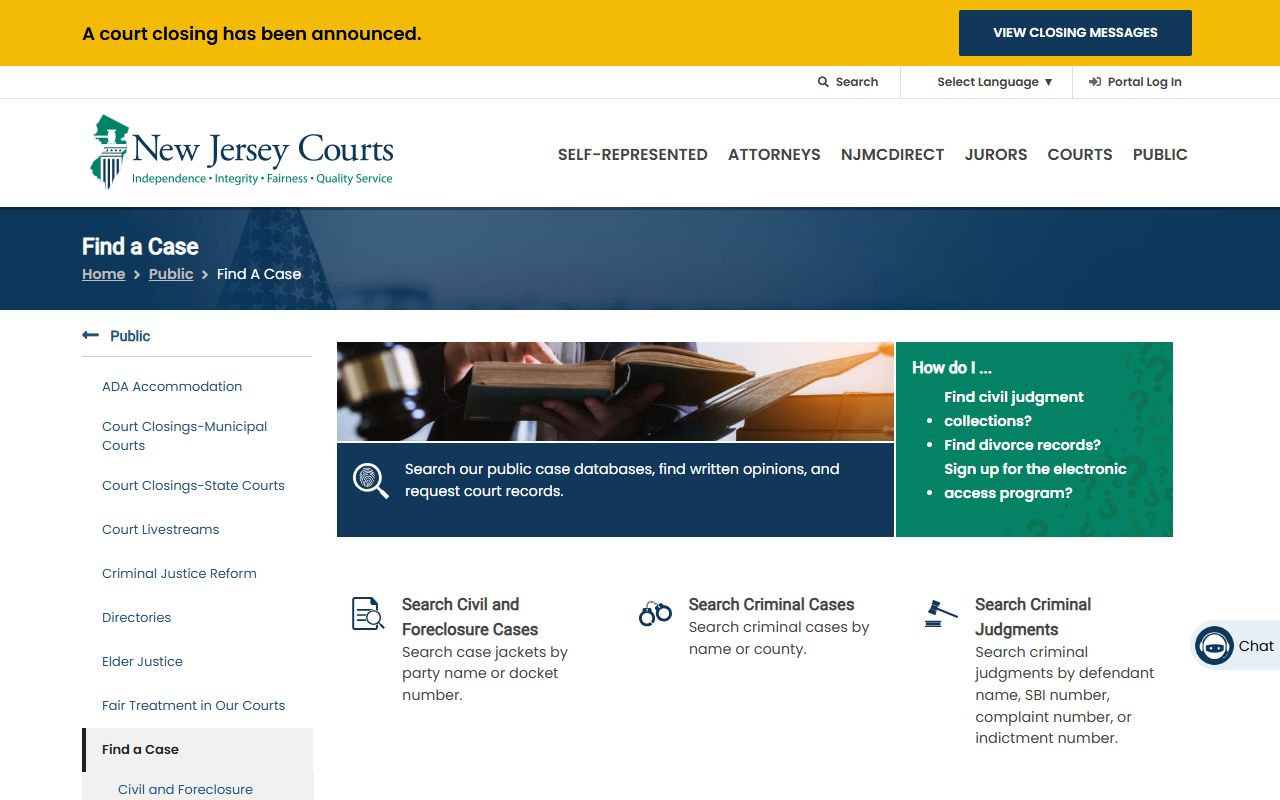 New Jersey inmate population NJ Courts Find a Case portal