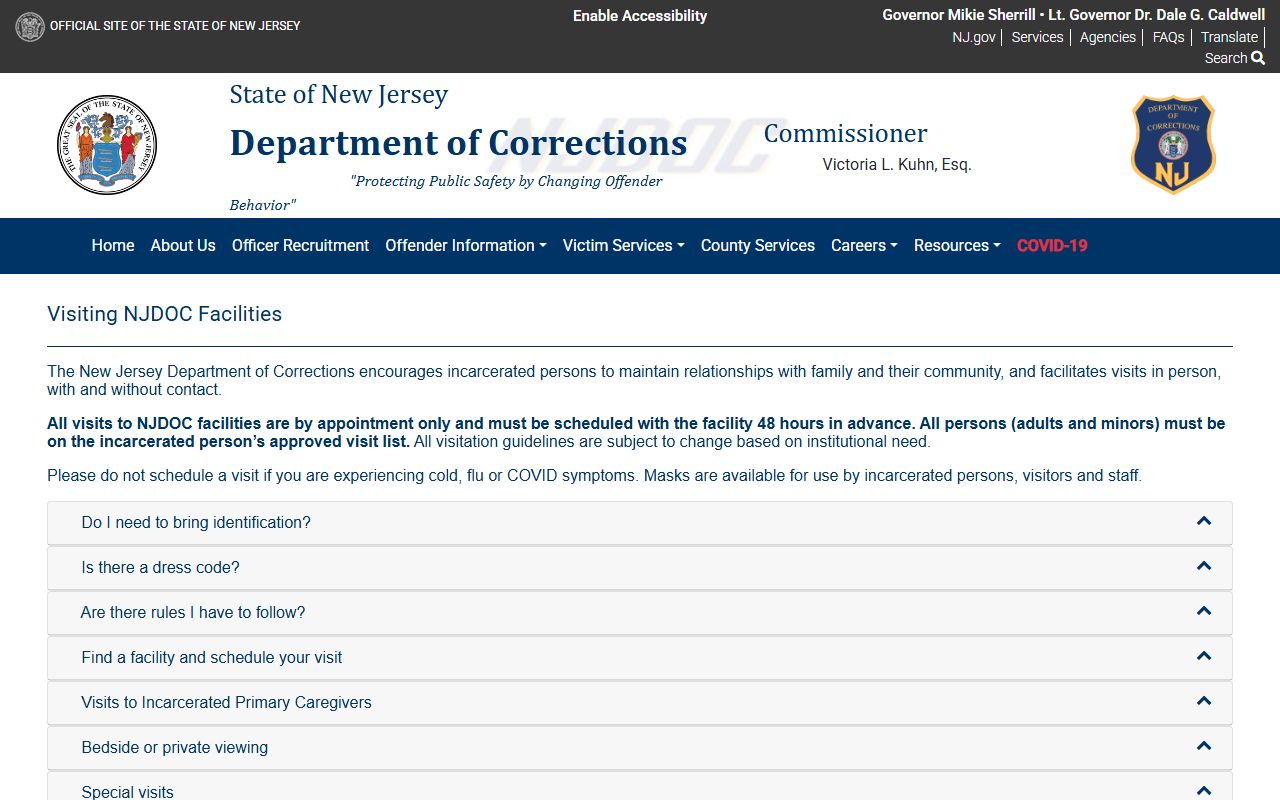 New Jersey inmate population NJDOC visitation facility list