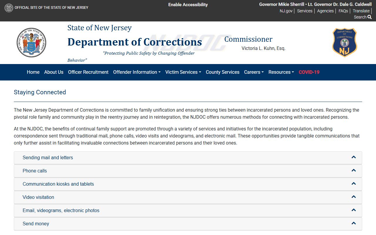 NJDOC inmate population staying connected mail and phone rules